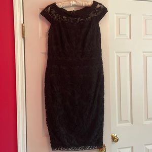 Tadashi Shoji black cap sleeve midi dress